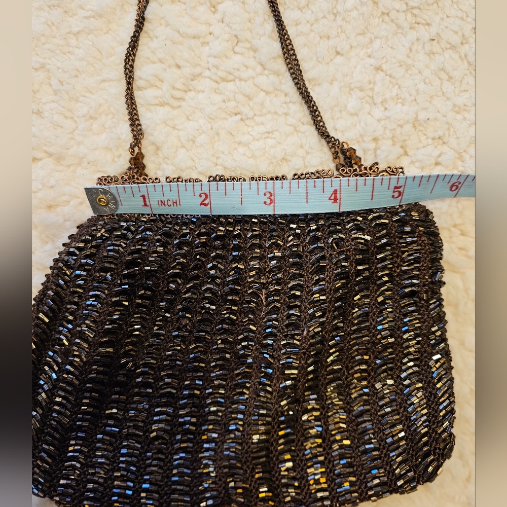 Clara Studio Inc. Evening Bag Purse Handbag Vintage Style Chain Beaded Brown - Picture 9 of 9